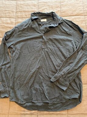 Marine Layer Men's Long-Sleeve Button-Down Polo in Charcoal Green